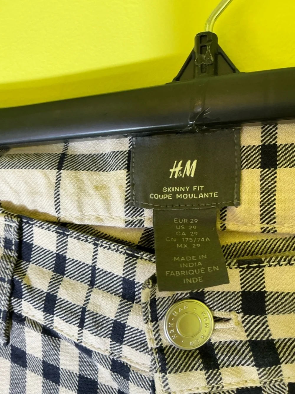 H&M Cream and Navy Plaid Skinny Jeans